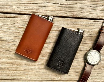 Handmade Vintage Leather Hip Flask 5oz, 304 Stainless Steel Whiskey Pocket Flask, Italian Stitching, Groomsmen Gift for Men