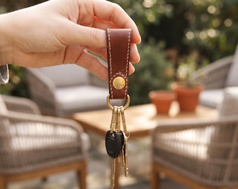 Handmade Leather Keychain, Solid Brass Belt Loop Key Fob, Patina Cowhide, YKK Snap, Car Key Holder, Vintage EDC, Groomsmen Gift