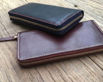 Mens Leather Zip Wallet, Full Grain Clutch, Large Capacity, Handmade Long Wallet, YKK Zipper, Travel Organizer, Husband Gift