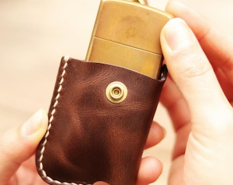 Handmade Leather Zippo Case, Vintage EDC Lighter Pouch, Veg Tan Cowhide Sleeve, YKK Brass Snap, Groomsmen Gift