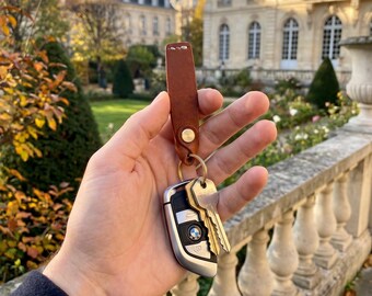 Italian Leather Car Keychain, Solid Brass Key Fob, Custom Full Grain Veg Tanned Key Ring, New Car Owner Gift, Vintage EDC Accessory