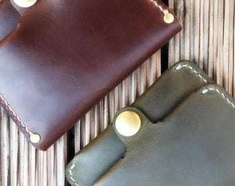 Mens Vintage Leather Wallet, Minimalist Bifold Card Holder, Handmade Front Pocket Wallet, with Coin Purse YKK Snap, Groomsmen Gift