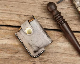 Handmade Waxed Leather Lighter Case for Zippo, Vintage YKK Brass Snap Pouch, Mens EDC Belt Holder, Anniversary Gift, Custom Patina Cover