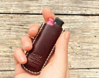 Vintage Leather Cricket Lighter Case, Handmade Patina EDC Sleeve, Reusable Cover Smoker Accessory, Groomsmen Gift