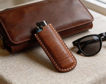 Handmade Leather Lighter Case for Bic and Cricket, Vintage Fog Waxed Cowhide Sleeve, EDC Gear, Groomsmen Gift for Him