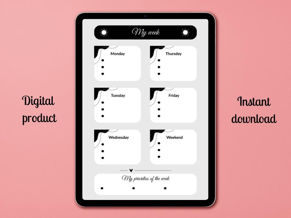Minimal Weekly Planner Printable | 4 Versions FR & EN | Digital Planner ...