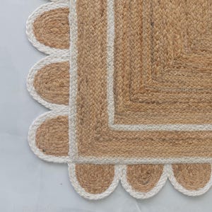 Scalloped Jute Rug | Handwoven Natural Fiber Boho Farmhouse Carpet