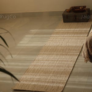 Handwoven White Jute Rug – Natural Flatweave Rustic Boho Floor Runner