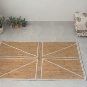 Handwoven Jute Rug | Geometric Natural Fiber Boho Carpet, Farmhouse Area Mat image 9