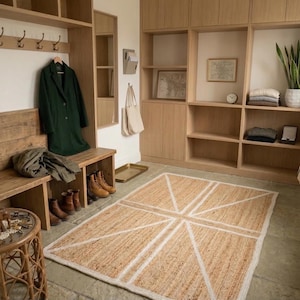 Handwoven Jute Rug | Geometric Natural Fiber Boho Carpet, Farmhouse Area Mat image 4