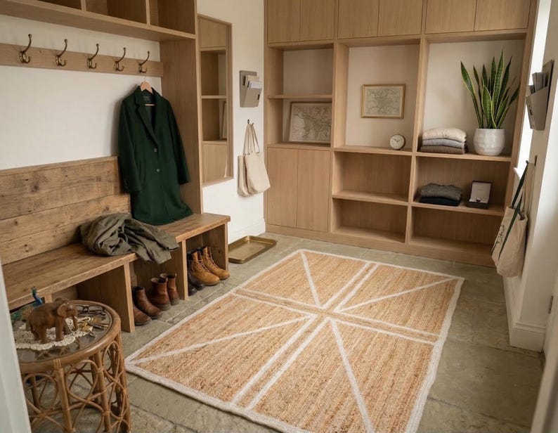 Handwoven Jute Rug | Geometric Natural Fiber Boho Carpet, Farmhouse Area Mat image 4