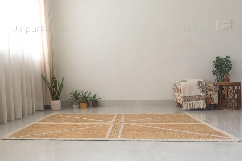 Handwoven Jute Rug | Geometric Natural Fiber Boho Carpet, Farmhouse Area Mat image 10