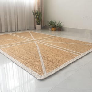 Handwoven Jute Rug | Geometric Natural Fiber Boho Carpet, Farmhouse Area Mat image 14