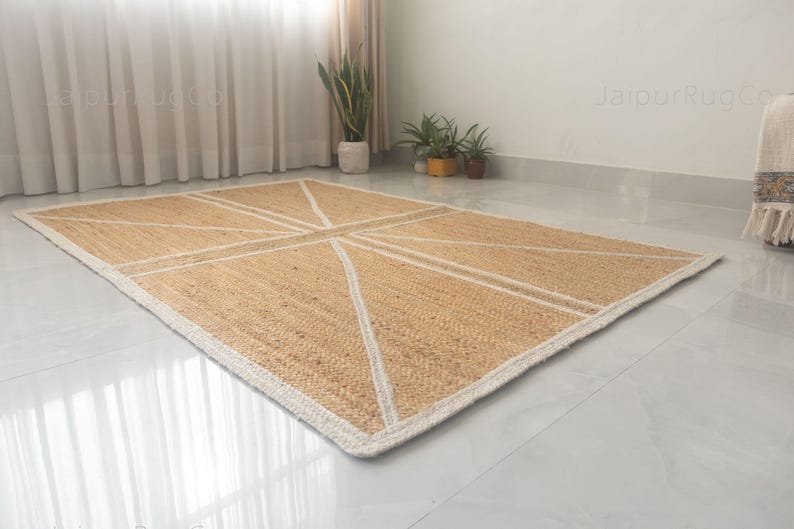 Handwoven Jute Rug | Geometric Natural Fiber Boho Carpet, Farmhouse Area Mat image 14