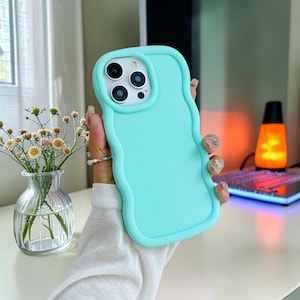 Wavy Silicone Phone Case, Minimal Matte Soft Touch Cover, Cute Pastel Protective Case for iPhone 11 12 13 14 15 16 17 Pro Max