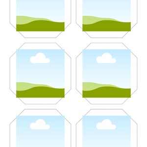 May include: A sheet containing six identical octagonal stickers, each featuring a graphic illustration of a light blue sky with a single white cloud above rolling green hills. The stickers are arranged in two columns of three on a white background.
