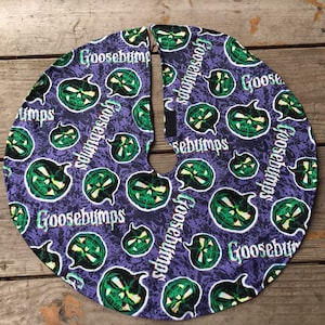 New Handmade  mini table top Christmas tree skirt 20&quot;, &quot;made with Licensed Goosebumps fabric&quot;