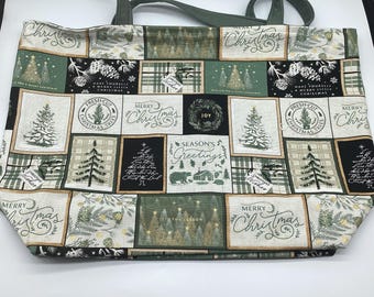 Reusable Reversible X Large Shopping Tote bag, Holiday,  cotton canvas