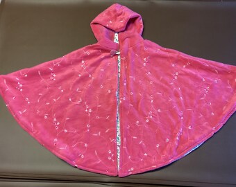 Child’s embroidered cloak, Girls hooded cape, Car seat poncho, Fits kids size 5,6,7