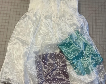 Smocked sheer bridal or flower girl fabric. Hearts allover
