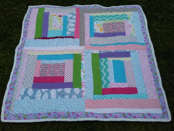 New Handmade Log Cabin Baby Crib Quilt Scrappy Flannel Floor Etsy