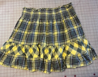Smocked yellow and gray plaid ruffled fabric, 1 yard for child’s dress or adult shirt