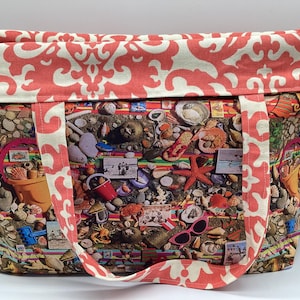 Reusable Reversible Large a shopping bag, Beach bag, shells, sand tote