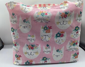 Reusable Reversible X Large Shopping Tote bag, Cats, Kittens, cotton canvas
