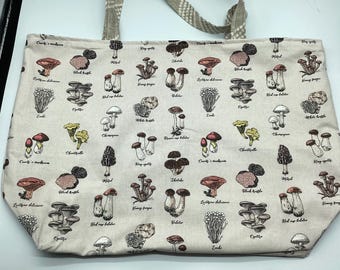 Reusable Reversible X Large Shopping Tote bag, Mushrooms, cotton and canvas