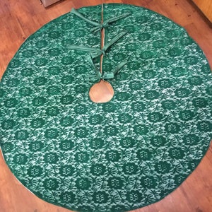 New Handmade XL 54” diameter Green Chenille Velvet Elegant Holiday tree skirt