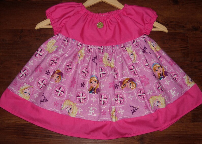 Size 23 Peasant Dress Disney Frozen Elsa and Ana Pink Party Girls Country Style for Fall