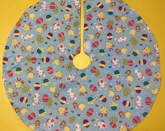 Easter egg and Bunnies  Holiday tree skirt Tabletop or skinny tree, 19” in diameter