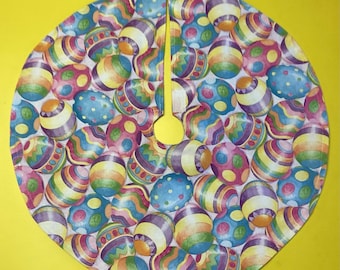 Bright Colorful Easter eggs  Holiday tree skirt Tabletop or skinny tree, 19” in diameter