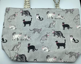 Reusable Reversible X Large Shopping Tote bag, Cats and Kittens,   cotton canvas
