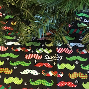 New Handmade  Mustache Holiday Christmas tree skirt  35&quot; diameter