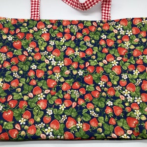 Large Reusable Eco-Friendly  Shopping Tote bag, Strawberries, Strawberries purse
