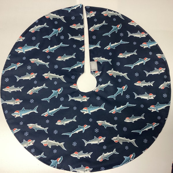 New Handmade Under the Sea Sharks Christmas tree skirt  20” in diameter