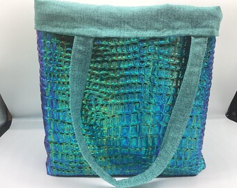 Reusable Large Shopping Tote, Glam bag, iridescent greens, Cosplay