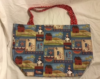 Reusable Reversible Large Shopping Tote bag, Patriotic Country style bag