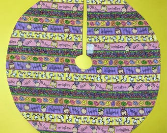 Easter egg and Bunnies  Holiday tree skirt Tabletop or skinny tree, 19” in diameter