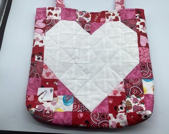 Quilted Valentines Day Heart Tote Bag