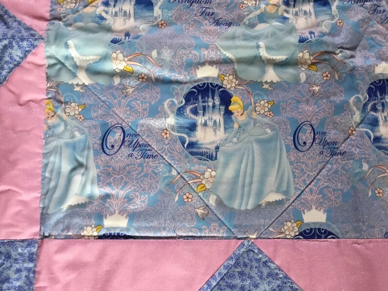 blue and pink Handmade Girls Disney Princess Cinderella Star Baby Quilt