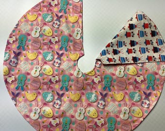 Easter eggs, bunnies and glitter reversible Holiday tree skirt with Flower Power 4th of July , tabletop 19” and 35"  size in Diameter