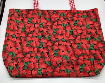 Large Reusable Eco-Friendly  Shopping Tote bag, Strawberries, Strawberries purse