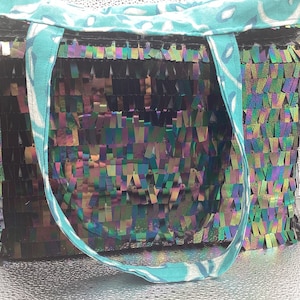 Reusable Large Shopping Tote, Glam bag, iridescent fringe