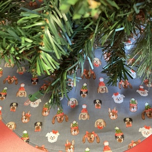 Handmade Christmas Holiday tree skirt Puppy Dog  20&quot; in diameter