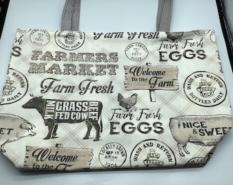 Large Reusable Eco-Friendly  Shopping Tote , Farm animals farmers market bag