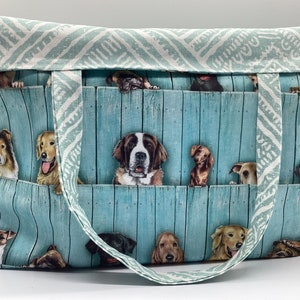 Large Reusable Eco-Friendly  Shopping Tote , Dogs and Puppies with fence
