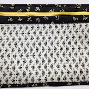 Cross Stitch Project Bag, Vinyl Front, Needlework, Handwork, Floss, Embroidery, Honey Bees and Ladybugs