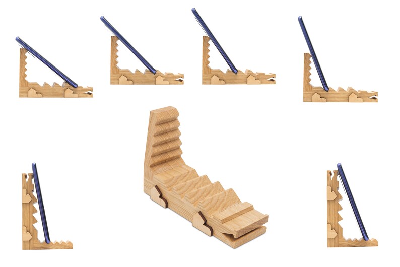 ALLIGATOR Multiangle Cell Phone Stand Oak Wood Rustic Wooden iPhone Stand For Desk Smart phone Holder Adjustable Angle for Android Apple